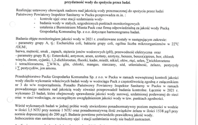 Zdjęcie do Okresowa oceny jakości wody w wodociągu zbiorowego zaopatrzenia Puck za 2021 rok