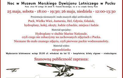 Zdjęcie do Noc w Muzeum Morskiego Dywizjonu Lotniczego w Pucku