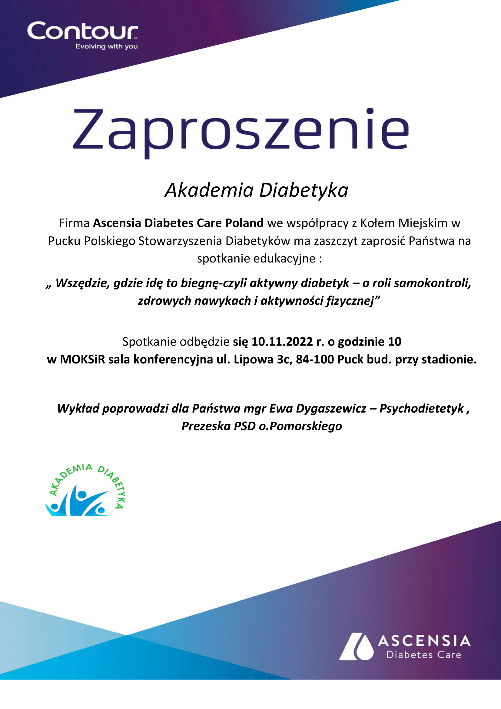 Zaproszenie na Akademię Diabetyka 10.11.2022 o 10.00
